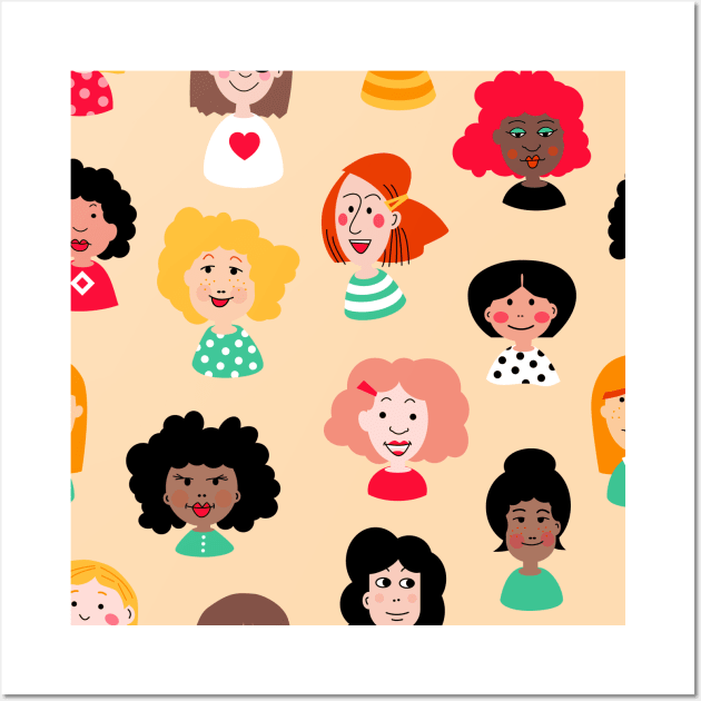 Girl Power Diversity Pattern Design Wall Art by Piakolle